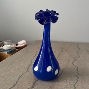 Blue glass bud vase, hand blown
